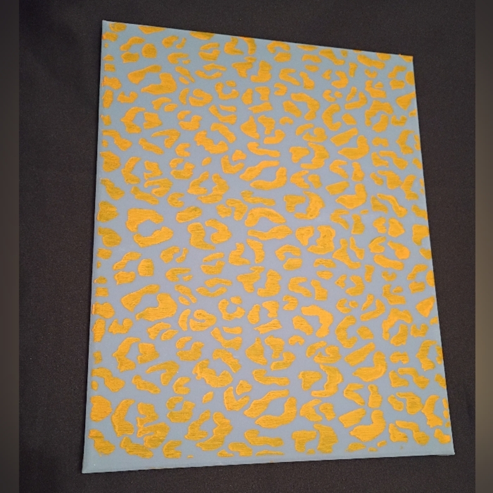 Gold Leopard-Pattern Canvas Art on Light Blue - Home Accent Painting